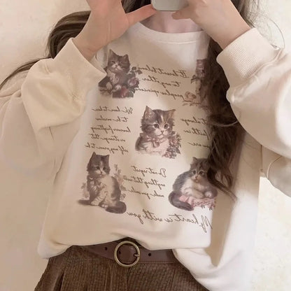 Cat Letter Print Loose Sweatshirt