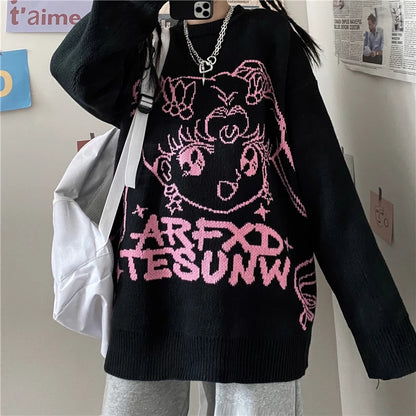 Cute Japanese Anime Girl Knit Long Sleeve Pullover