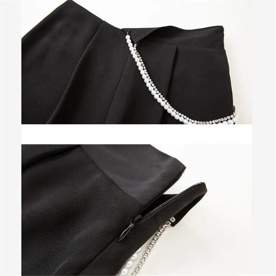Pearl Rhinestone Black High Waist Pants