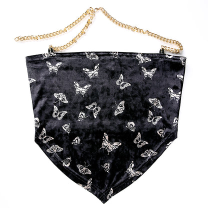 Cute Sexy Butterfly Chain Velvet Halter Tank Cami Crop Top Shirt Tee T-shirt E-Girl Kawaii Korean Japanese Harajuku Chinese Retro Streetwear Aesthetic