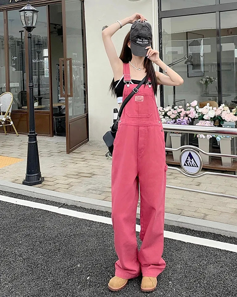 Pink Denim Overall Pants