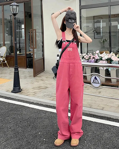 Pink Denim Overall Pants