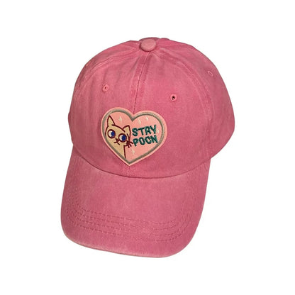 Pink Cat Heart Embroidery Baseball Hat