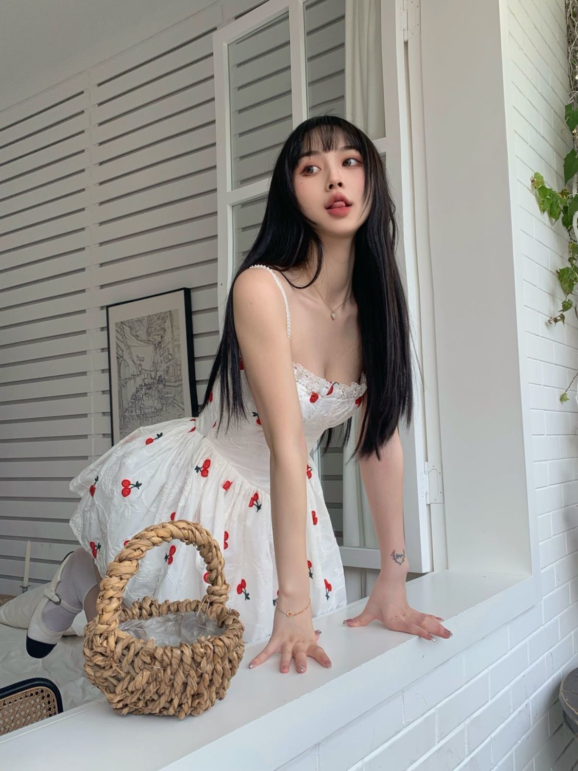 Cherry Print Spaghetti Strap Mini Dress