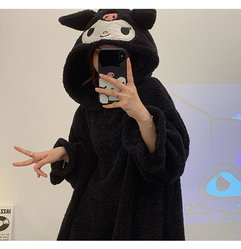 Black Japanese Anime Fleece Pullover Pajamas