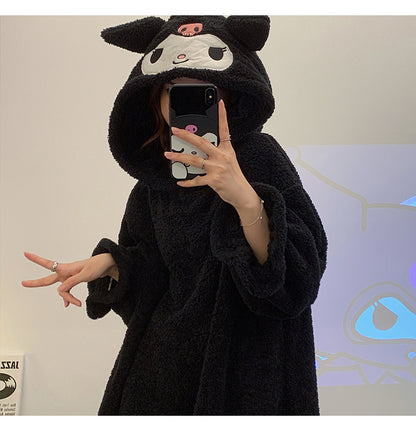 Black Japanese Anime Fleece Pullover Pajamas