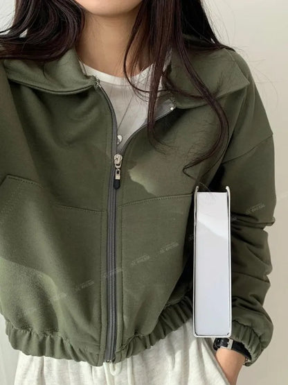 Black Cropped Zip Up Jacket