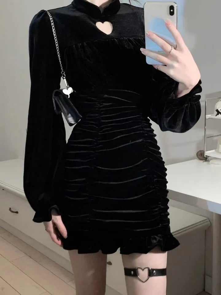 Black Velvet Bodycon Wrap Dress