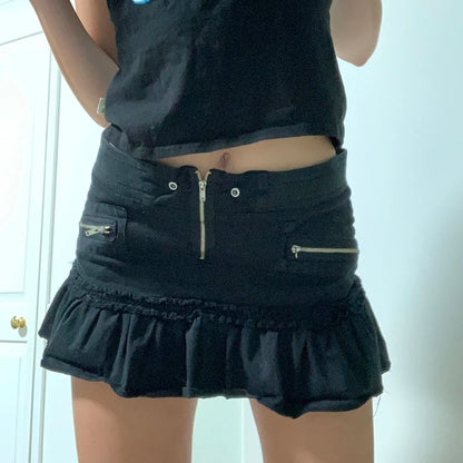 Black Denim Pleated Skirt