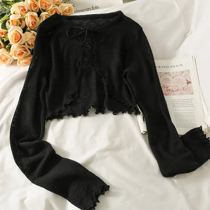 Thin Cardigan Bow Lace Up Long Sleeve Cardigan
