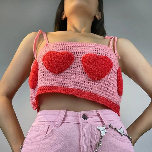 Heart Knit Lace Up Crop Top