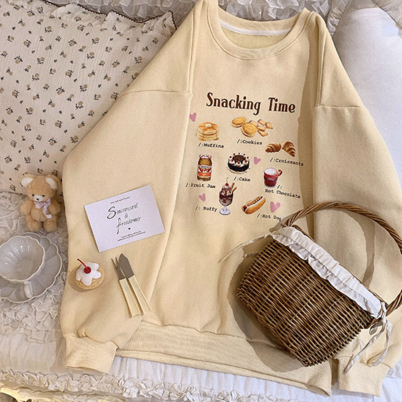 Snack Print Loose Fleece Pullover