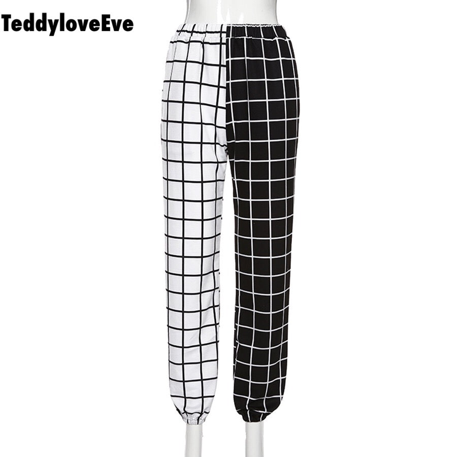 Cute Contrast Cargo Pant Loose Waist Plaid Checkered Trouser Jogger E-Girl Kawaii Korean Japanese Harajuku Chinese Retro Streetwear Aesthetic