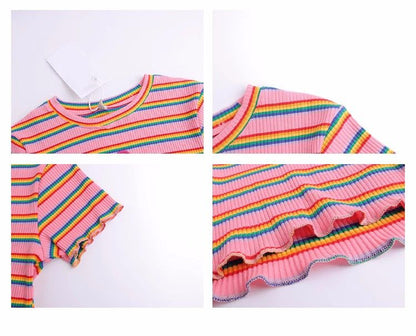 Pink Rainbow Stripe Crop Top