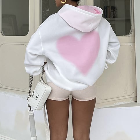 Pink Heart Print Hoodie