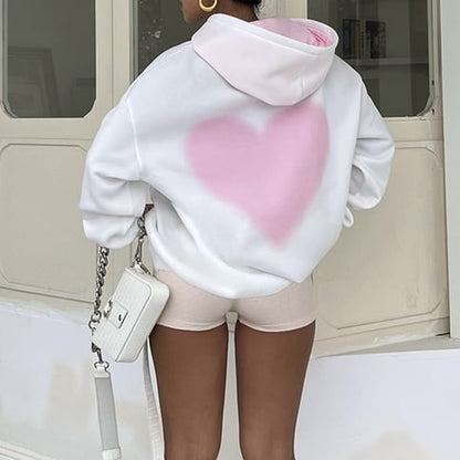 Pink Heart Print Hoodie