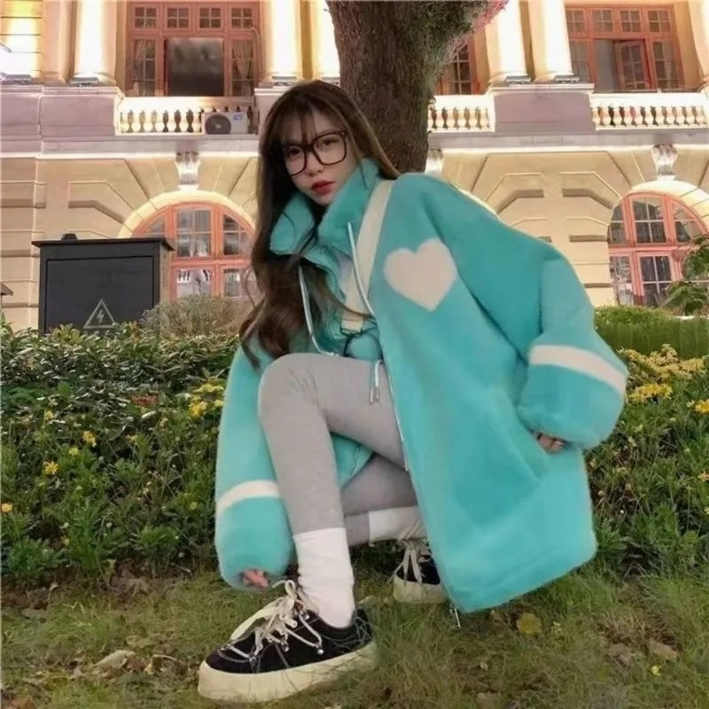 Blue Heart Fleece Zipper Jacket