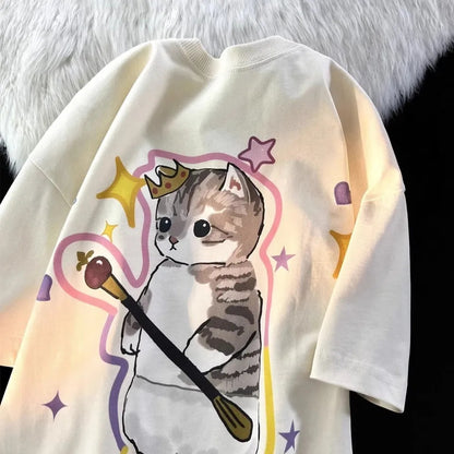 Cat Crown Print Short Sleeve T-shirt