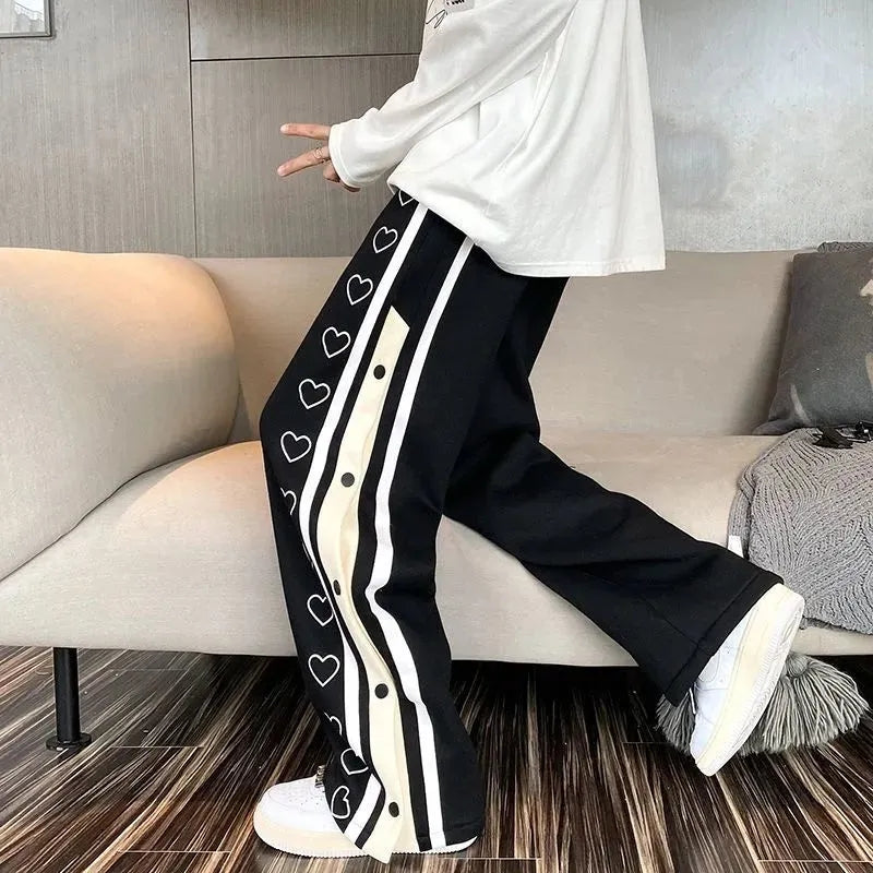 Oversized Heart Loose Split Baggy Trousers