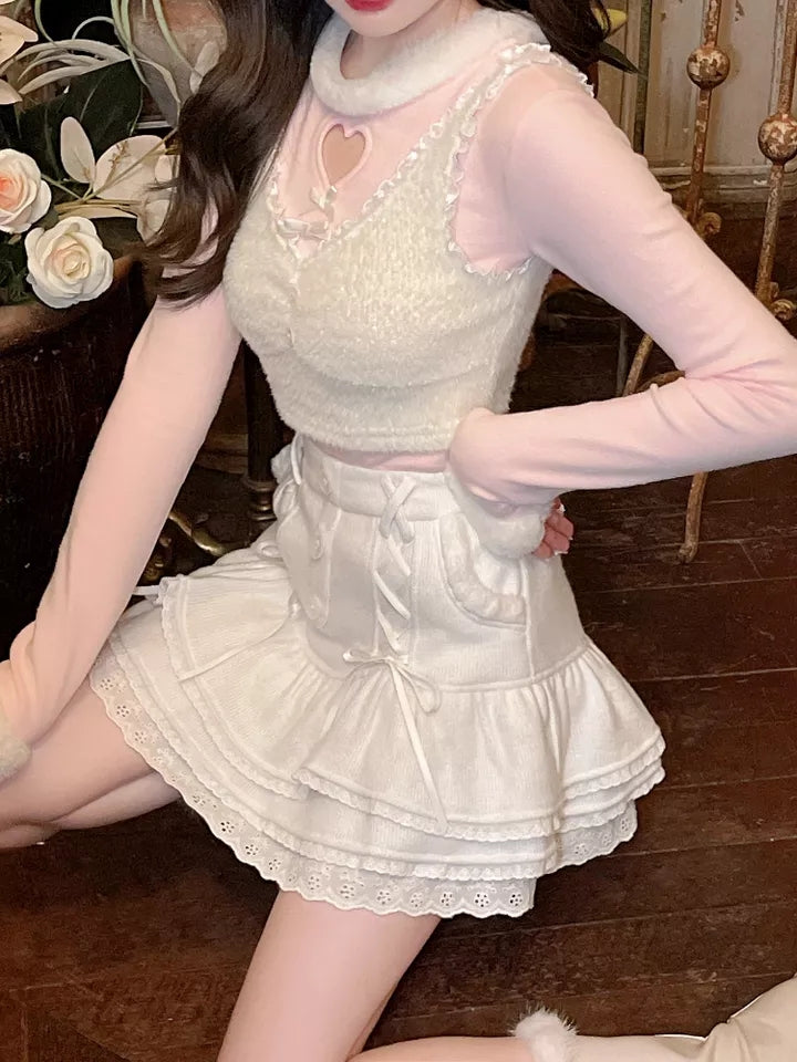 Sweet Japanese Lace High Waist Mini Skirt