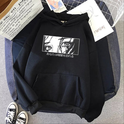 Cute Japanese Horror Punk Goth Cartoon Print Casual Sweatshirt Hoodie Pullover E-Girl Kawaii Korean Japanese Harajuku Retro Streetwear Aesthetic