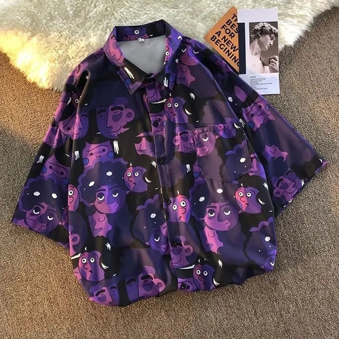 Purple People Graphic Print Short Sleeve Shirt