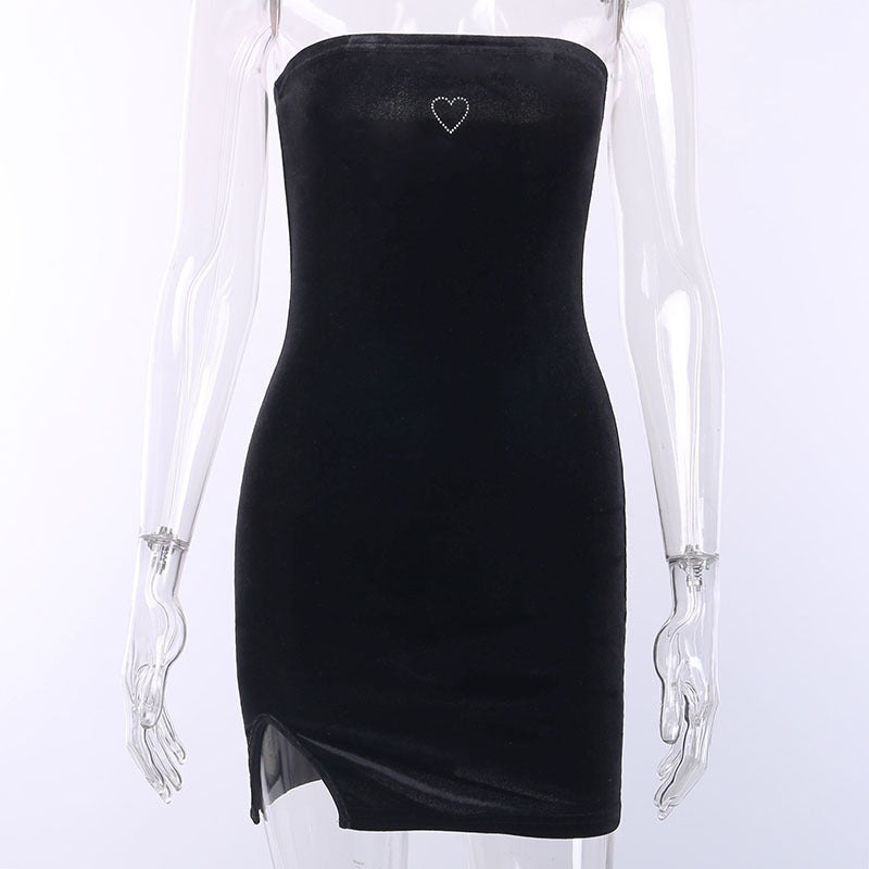 Cute Sexy Heart Love Velvet Mini Split Dress Bodycon Sleeveless Backless Party E-Girl Kawaii Korean Japanese Harajuku Retro Streetwear Fashion
