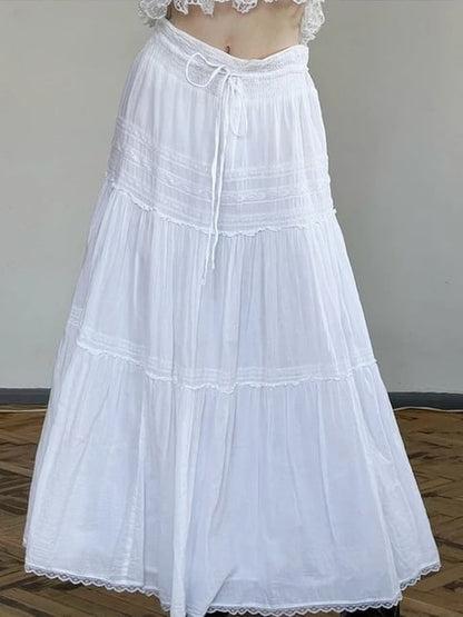 White Low Waist Maxi Skirt