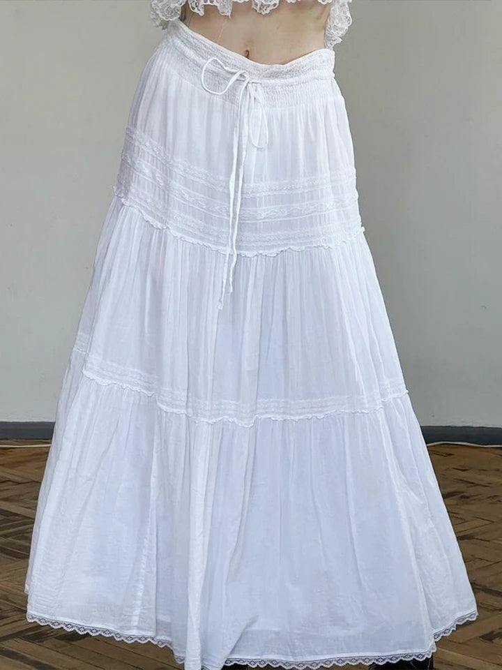 White Low Waist Maxi Skirt