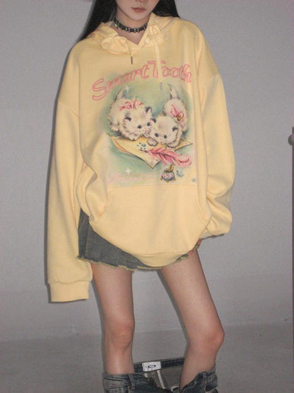 Yellow Kitten Print Sweater