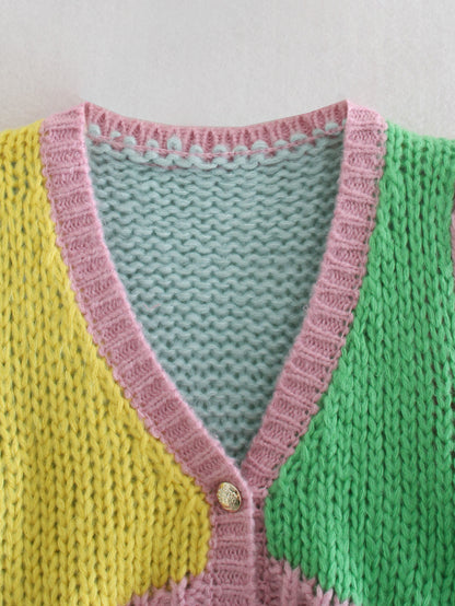 Pastel Crochet V Neck Short Sleeve Shirt