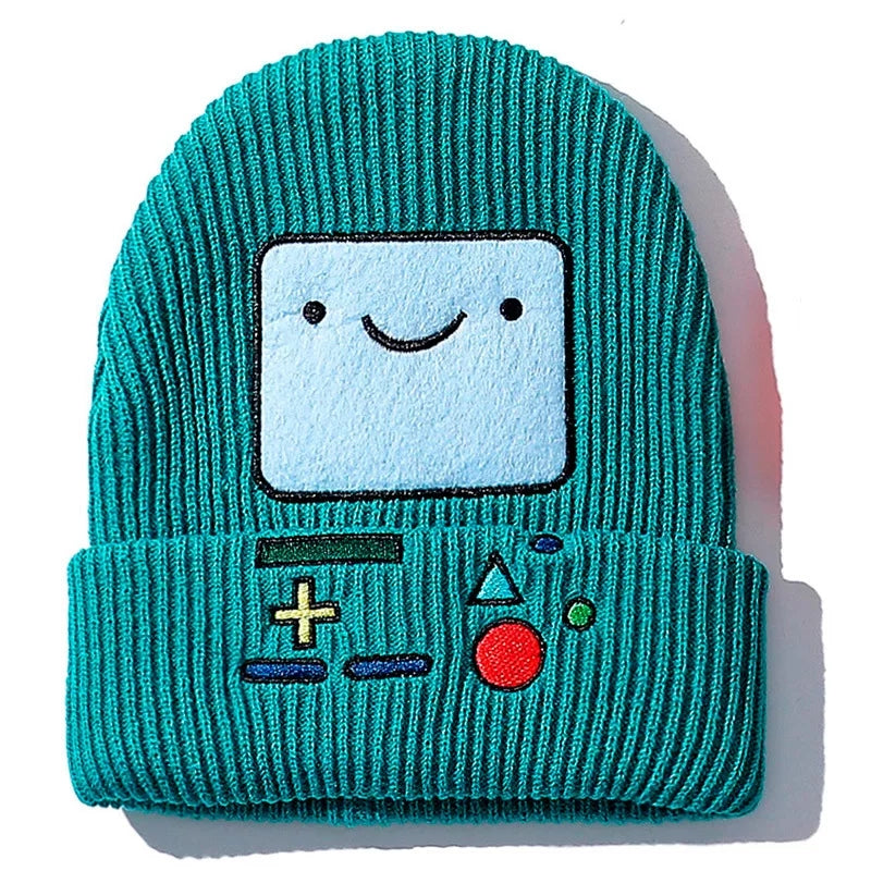 Cute BMO Game Boy Cartoon Embroidery Beanie Knit Winter Cap Hat Unisex Aesthetic Casual Summer E-Girl Kawaii Korean Japanese Harajuku