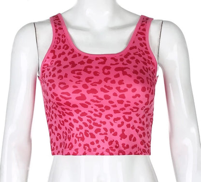 Cute Leopard Print 90s Goth Tank Crop Top Camisole Shirt Tee T-shirt E-Girl Kawaii Korean Japanese Harajuku Chinese Retro Streetwear Aesthetic