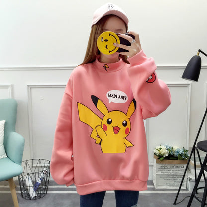 Cute Pikachu Cartoon Oversized Sweater Turtleneck Long Sleeve Shirt Pullover Hoodie Sweatshirt E-Girl Kawaii Korean Japanese Harajuku Retro Streetwear