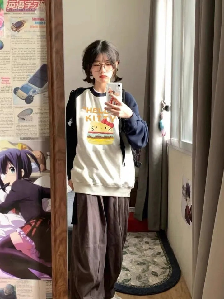 Cat Anime Burger Patchwork Hoodie