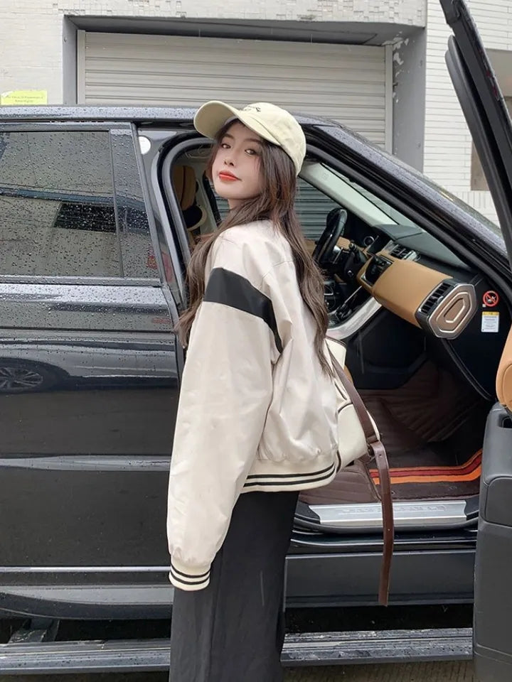 Beige Patchwork Bomber Jacket