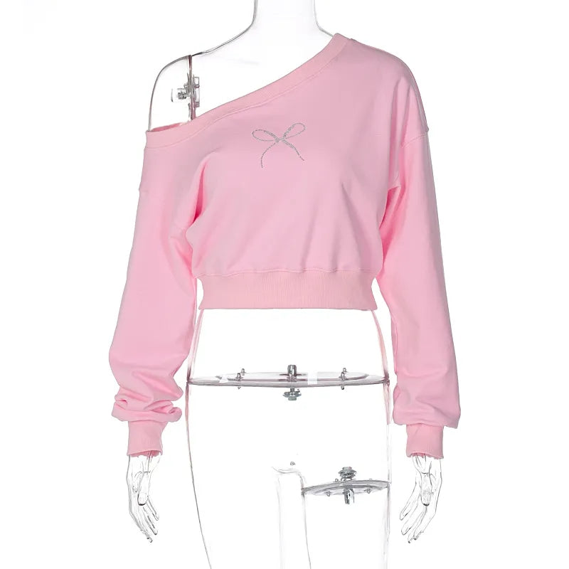 Bow Rhinestone Off Shoulder Sweater