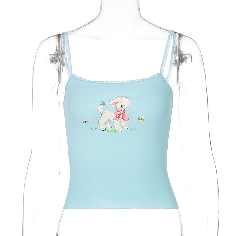Blue Lamb Print Tank Top