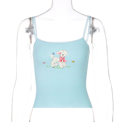 Blue Lamb Print Tank Top