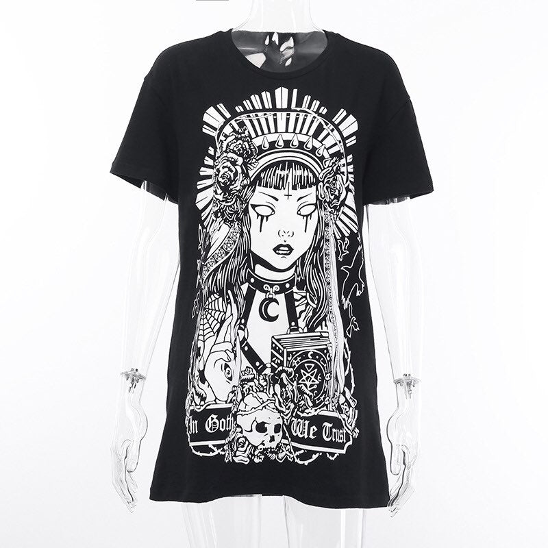Cute Black Witch Anime Girl Cartoon Print Hoodie Sweater Sweatshirt Pullover Shirt Goth Punk E-Girl Kawaii Korean Japanese Harajuku Streetwear