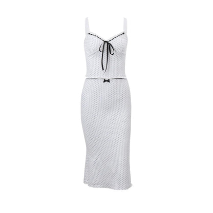 2PCS Polka Dot Bow Tie Tank Top + Long Skirt