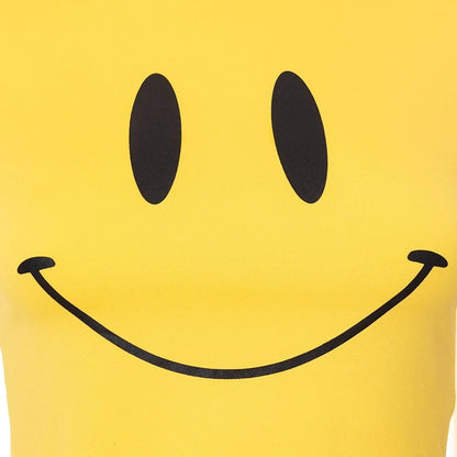 Cute Yellow Happy Smile Face Cartoon Print Short Sleeve Shirt Crop Top Summer Aesthetic Casual E-Girl Kawaii Korean Japanese Harajuku