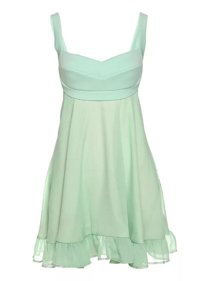 Green Backless Ruffle Dress Aesthetic Casual E-Girl Kawaii Korean Japanese Harajuku