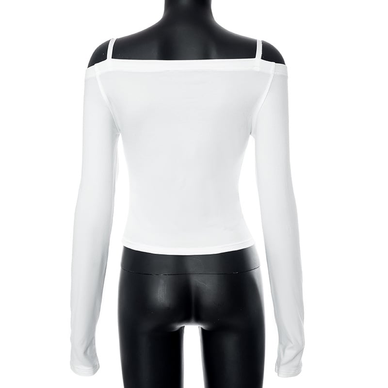 White Bow Off Shoulder Long Sleeve Top