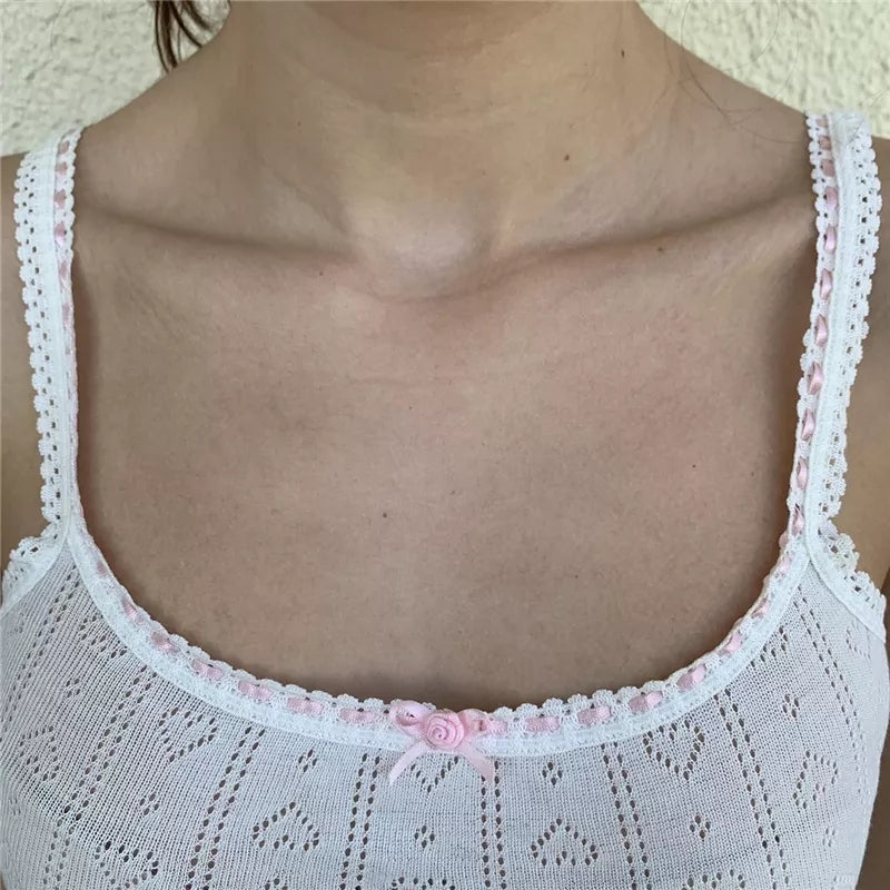 White Heart Print Sleeveless Camisole