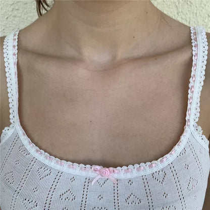 White Heart Print Sleeveless Camisole