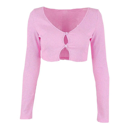 Pink Ribbed Long Sleeve Crop Top