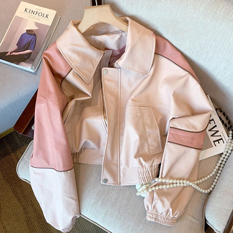 Pink Faux PU Leather Zup Up Cropped Jacket
