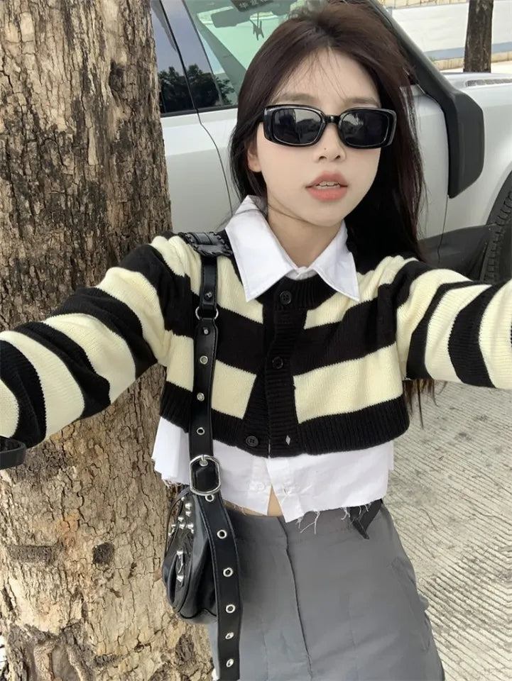 2PCS Stripe Sweater + White Shirt