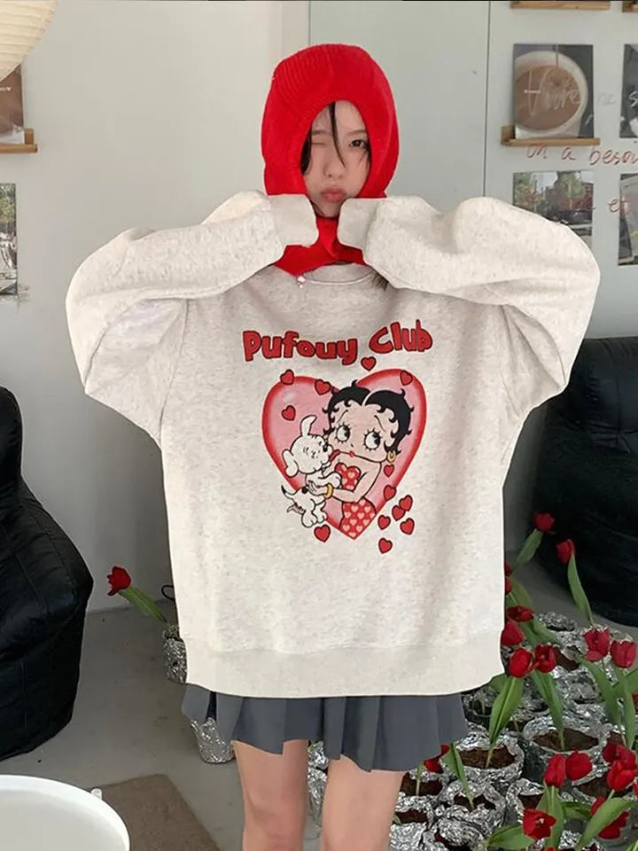 Lady Cartoon Print Sweatshirt